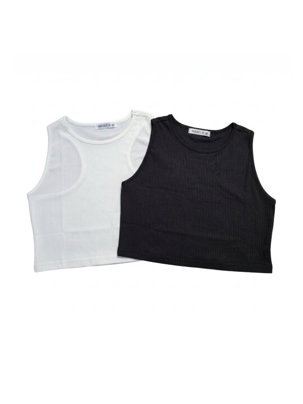 NIP | Mebius 2-Pack Ribbed Crop Tops | Black & White | Sleeveless | 14Y